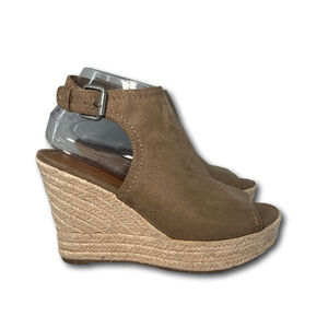 Universal Thread Brown Suede Espadrille Wedges Size 7 Open Toe 4 Inch Heel